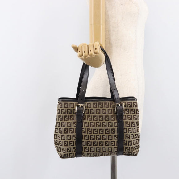 FENDI Zucchino Canvas Tote Bag Beige Gold Auth ka6952A