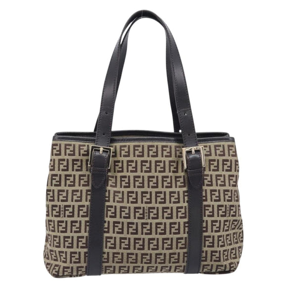 FENDI Zucchino Canvas Tote Bag Beige Gold Auth ka6952A