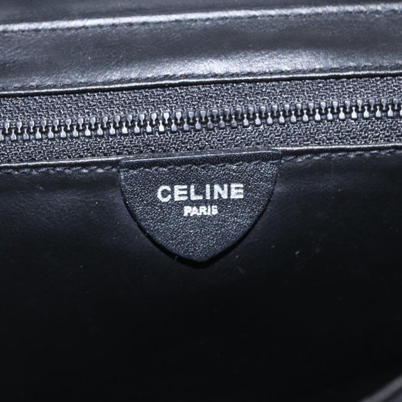CELINE Shoulder Bag Leather Black Silver Auth ka6958