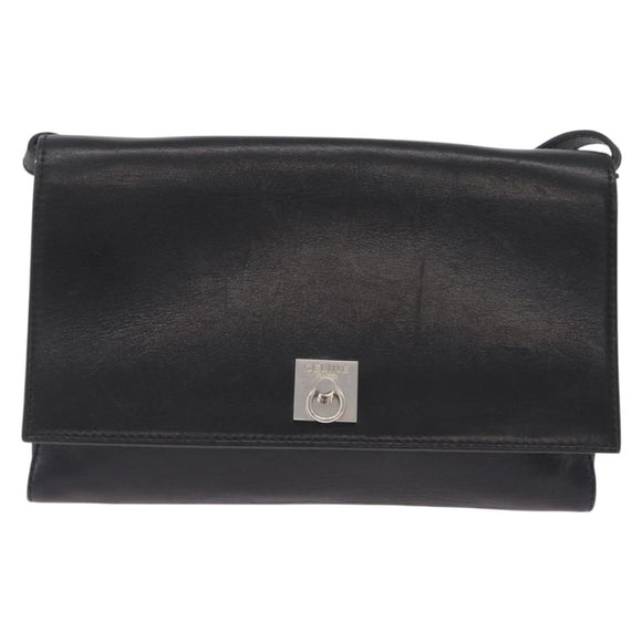 CELINE Shoulder Bag Leather Black Silver Auth ka6958