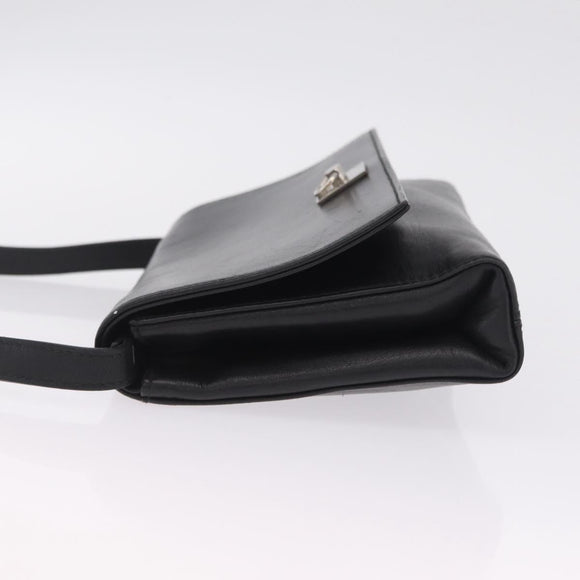 CELINE Shoulder Bag Leather Black Silver Auth ka6958