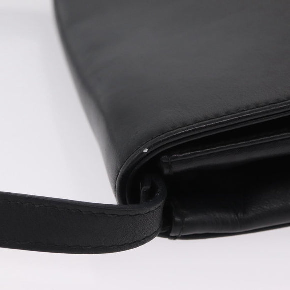 CELINE Shoulder Bag Leather Black Silver Auth ka6958