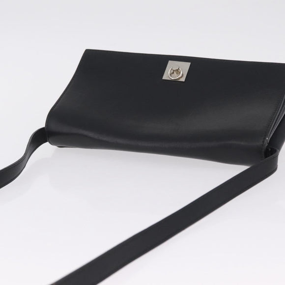 CELINE Shoulder Bag Leather Black Silver Auth ka6958