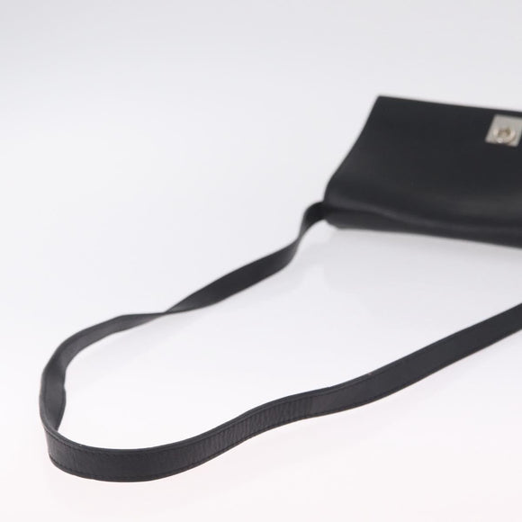 CELINE Shoulder Bag Leather Black Silver Auth ka6958