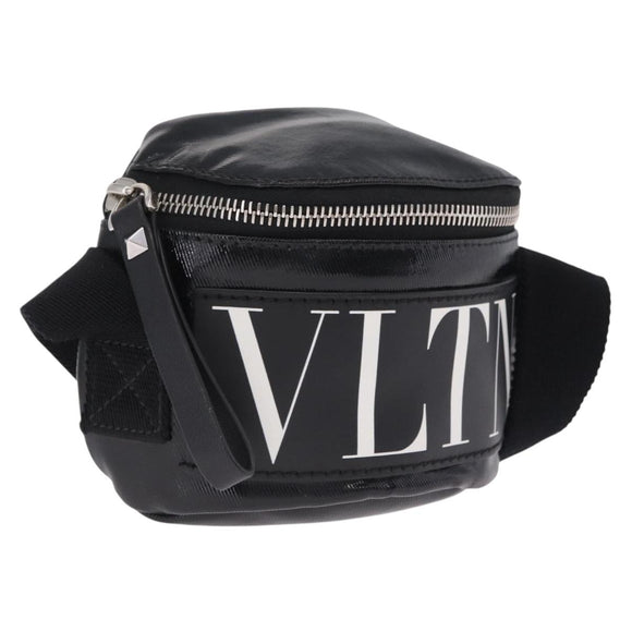 Valentino Shoulder Bag Patent Leather Black Silver Auth ka6959V