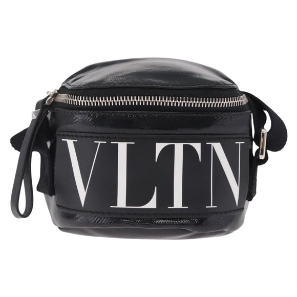 Valentino Shoulder Bag Patent Leather Black Silver Auth ka6959V