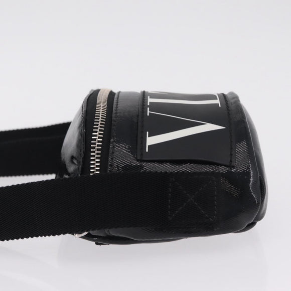 Valentino Shoulder Bag Patent Leather Black Silver Auth ka6959V