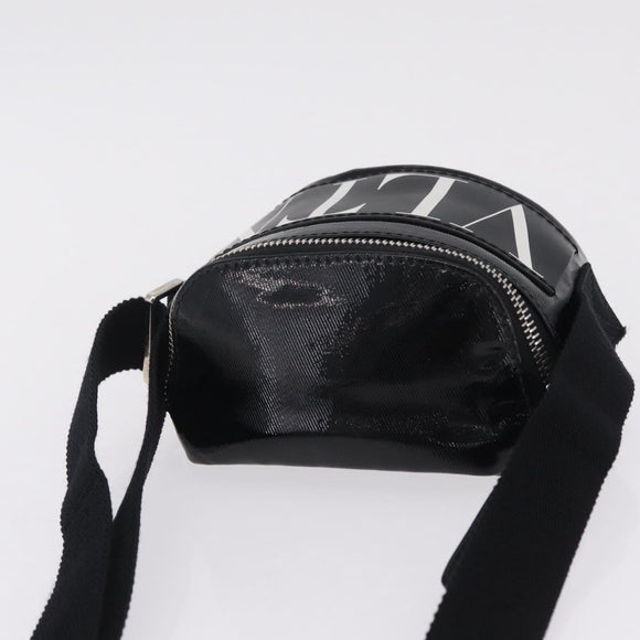Valentino Shoulder Bag Patent Leather Black Silver Auth ka6959V