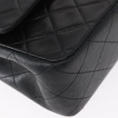 CHANEL Matelasse 25 Double Flap Chain Bag Lamb Skin Black Gold CC Auth ka695SV-15