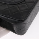 CHANEL Matelasse 25 Double Flap Chain Bag Lamb Skin Black Gold CC Auth ka695SV-17