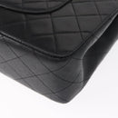 CHANEL Matelasse 25 Double Flap Chain Bag Lamb Skin Black Gold CC Auth ka695SV-18