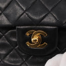 CHANEL Matelasse 25 Double Flap Chain Bag Lamb Skin Black Gold CC Auth ka695SV-19