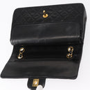 CHANEL Matelasse 25 Double Flap Chain Bag Lamb Skin Black Gold CC Auth ka695SV-20