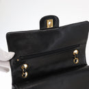 CHANEL Matelasse 25 Double Flap Chain Bag Lamb Skin Black Gold CC Auth ka695SV-21