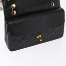 CHANEL Matelasse 25 Double Flap Chain Bag Lamb Skin Black Gold CC Auth ka695SV-22