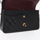 CHANEL Matelasse 25 Double Flap Chain Bag Lamb Skin Black Gold CC Auth ka695SV-24