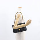 CHANEL Matelasse 25 Double Flap Chain Bag Lamb Skin Black Gold CC Auth ka695SV-30