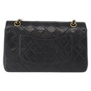 CHANEL Matelasse 25 Double Flap Chain Bag Lamb Skin Black Gold CC Auth ka695SV-2