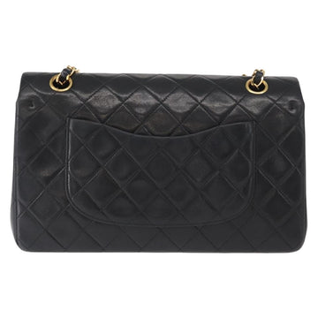 CHANEL Matelasse 25 Double Flap Chain Bag Lamb Skin Black Gold CC Auth ka695SV - 0