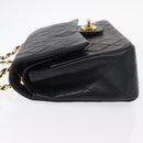 CHANEL Matelasse 25 Double Flap Chain Bag Lamb Skin Black Gold CC Auth ka695SV-4