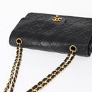 CHANEL Matelasse 25 Double Flap Chain Bag Lamb Skin Black Gold CC Auth ka695SV-6