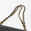 CHANEL Matelasse 25 Double Flap Chain Bag Lamb Skin Black Gold CC Auth ka695SV-14