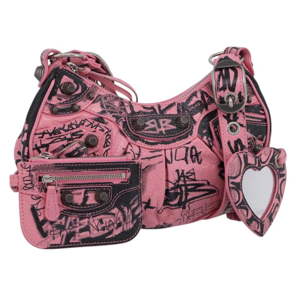 Balenciaga Le Cagoule XS Shoulder Bag Leather Pink Silver 671309 Auth ka6967SAM