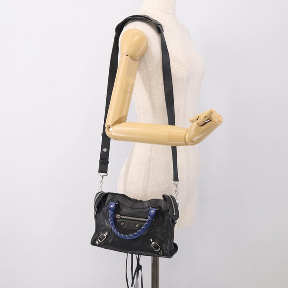 Balenciaga Mini City Hand Bag Leather 2way Black Silver 300295 Auth ka6969M