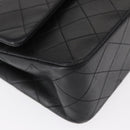 CHANEL Matelasse 25 Double Flap Chain Bag Lamb Skin Black Gold CC Auth ka696SV-10