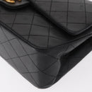 CHANEL Matelasse 25 Double Flap Chain Bag Lamb Skin Black Gold CC Auth ka696SV-11