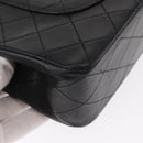 CHANEL Matelasse 25 Double Flap Chain Bag Lamb Skin Black Gold CC Auth ka696SV-12