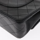 CHANEL Matelasse 25 Double Flap Chain Bag Lamb Skin Black Gold CC Auth ka696SV-13