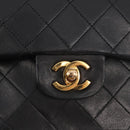 CHANEL Matelasse 25 Double Flap Chain Bag Lamb Skin Black Gold CC Auth ka696SV-14