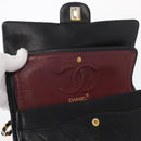 CHANEL Matelasse 25 Double Flap Chain Bag Lamb Skin Black Gold CC Auth ka696SV-19