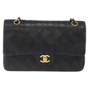 CHANEL Matelasse 25 Double Flap Chain Bag Lamb Skin Black Gold CC Auth ka696SV-2