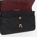 CHANEL Matelasse 25 Double Flap Chain Bag Lamb Skin Black Gold CC Auth ka696SV-20