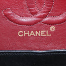 CHANEL Matelasse 25 Double Flap Chain Bag Lamb Skin Black Gold CC Auth ka696SV-21