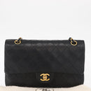 CHANEL Matelasse 25 Double Flap Chain Bag Lamb Skin Black Gold CC Auth ka696SV-29