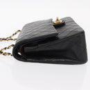 CHANEL Matelasse 25 Double Flap Chain Bag Lamb Skin Black Gold CC Auth ka696SV-5