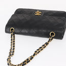 CHANEL Matelasse 25 Double Flap Chain Bag Lamb Skin Black Gold CC Auth ka696SV-6