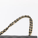 CHANEL Matelasse 25 Double Flap Chain Bag Lamb Skin Black Gold CC Auth ka696SV-8