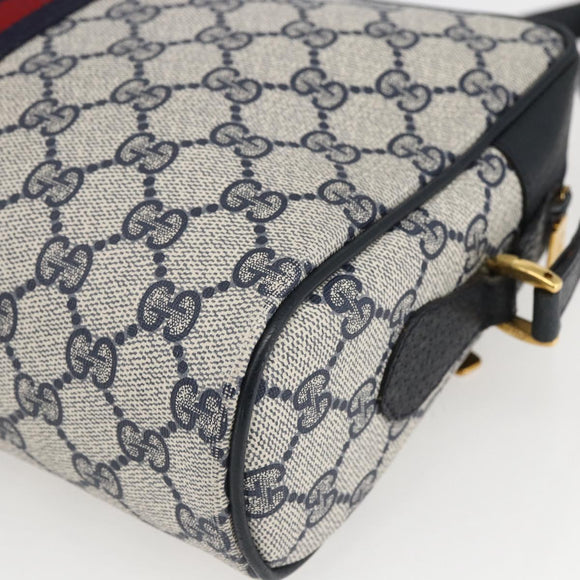 GUCCI GG Supreme Sherry Line Shoulder Bag PVC Navy Gold Auth ka697