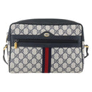 GUCCI GG Supreme Sherry Line Shoulder Bag PVC Navy Gold Auth ka697-2