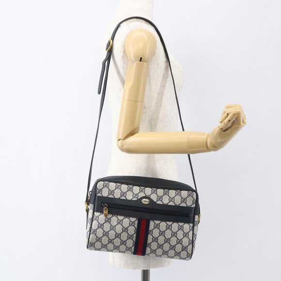 GUCCI GG Supreme Sherry Line Shoulder Bag PVC Navy Gold Auth ka697