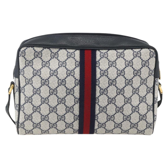 GUCCI GG Supreme Sherry Line Shoulder Bag PVC Navy Gold Auth ka697