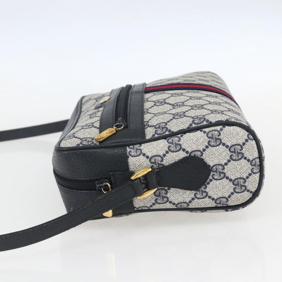 GUCCI GG Supreme Sherry Line Shoulder Bag PVC Navy Gold Auth ka697