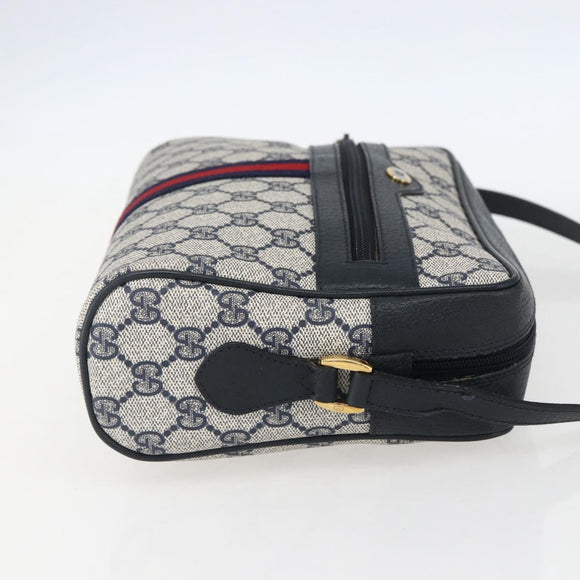 GUCCI GG Supreme Sherry Line Shoulder Bag PVC Navy Gold Auth ka697