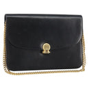 Christian Dior Chain Shoulder Bag Leather Black Gold Auth ka698-1