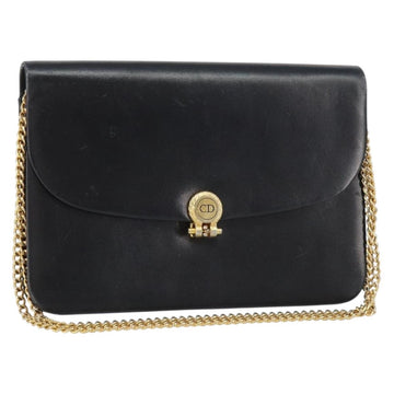 Christian Dior Chain Shoulder Bag Leather Black Gold Auth ka698