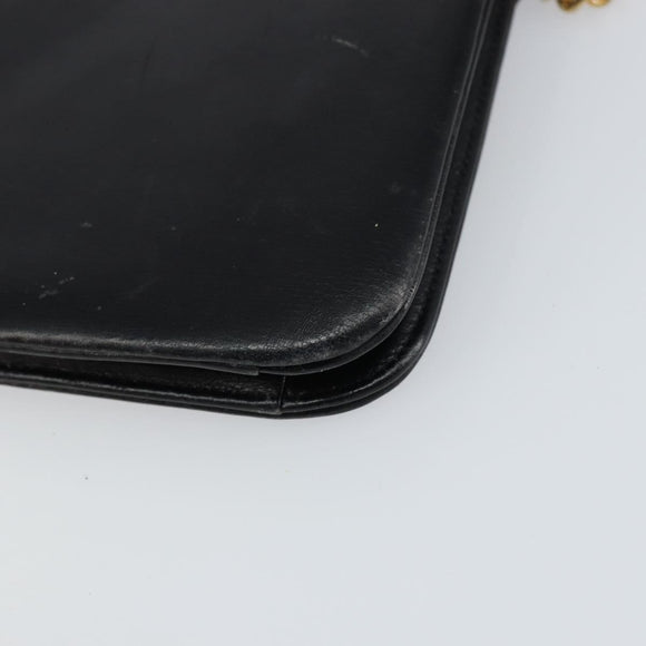 Christian Dior Chain Shoulder Bag Leather Black Gold Auth ka698